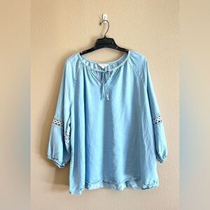 Madison Grey Boho Crochet Peasant Top